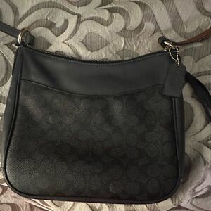 COACH Navy Canvas Leather with Gold Hardware Crossbody Bag